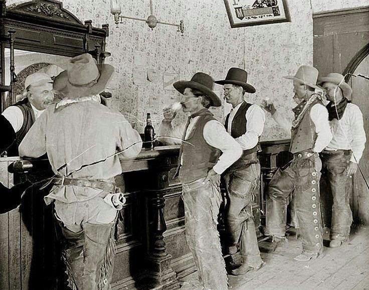 Cowboys at the bar in Old Tascosa, Texas, circa 1907.jpg