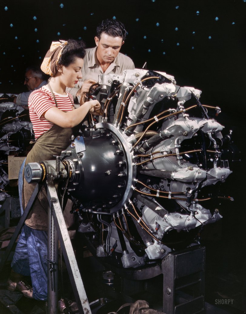 During WW2, women were trained as engine mechanics at the Douglas Aircraft Company in Long Beach, California.jpg