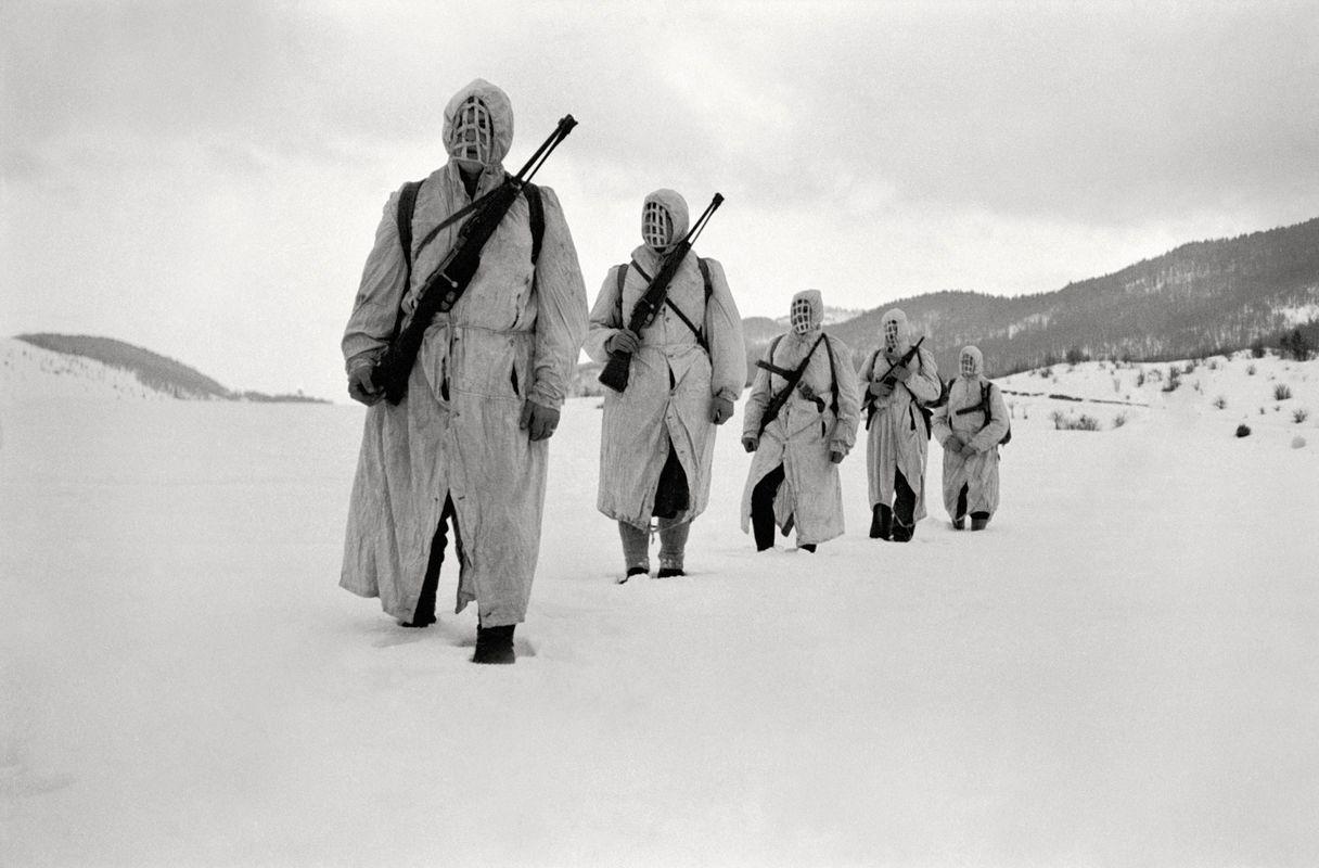 Slovene Partisan reconnaissance in white, Babno polje, 1944. Photo by Edi Šelhaus.jpg