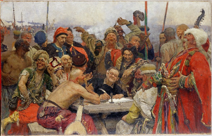 Илья Репин. Запорожцы пишут письмо турецкому султану. 1-й вариант. Харьковский музей изобразительных искусств.jpg