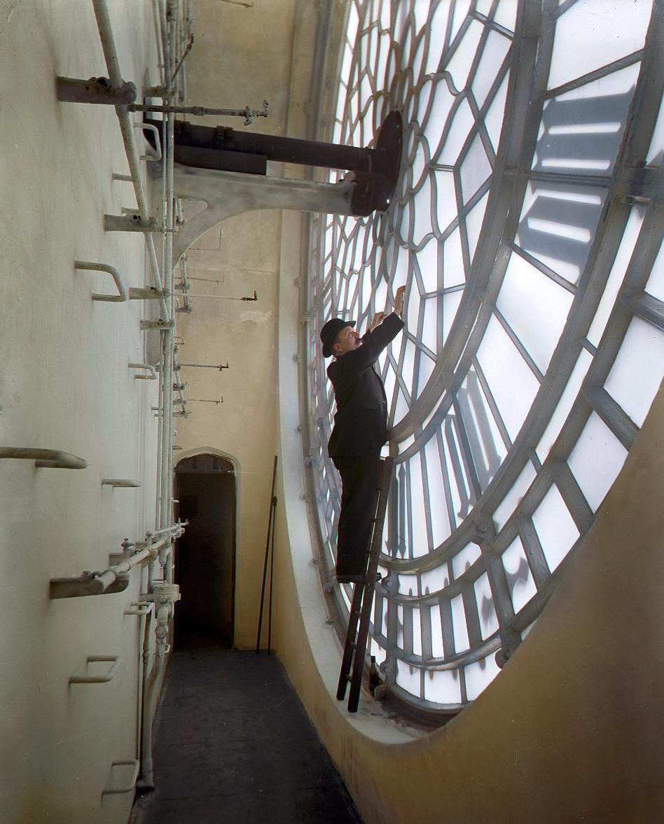 A rare look behind the clockface of the Big Ben, ca. 1920.jpg