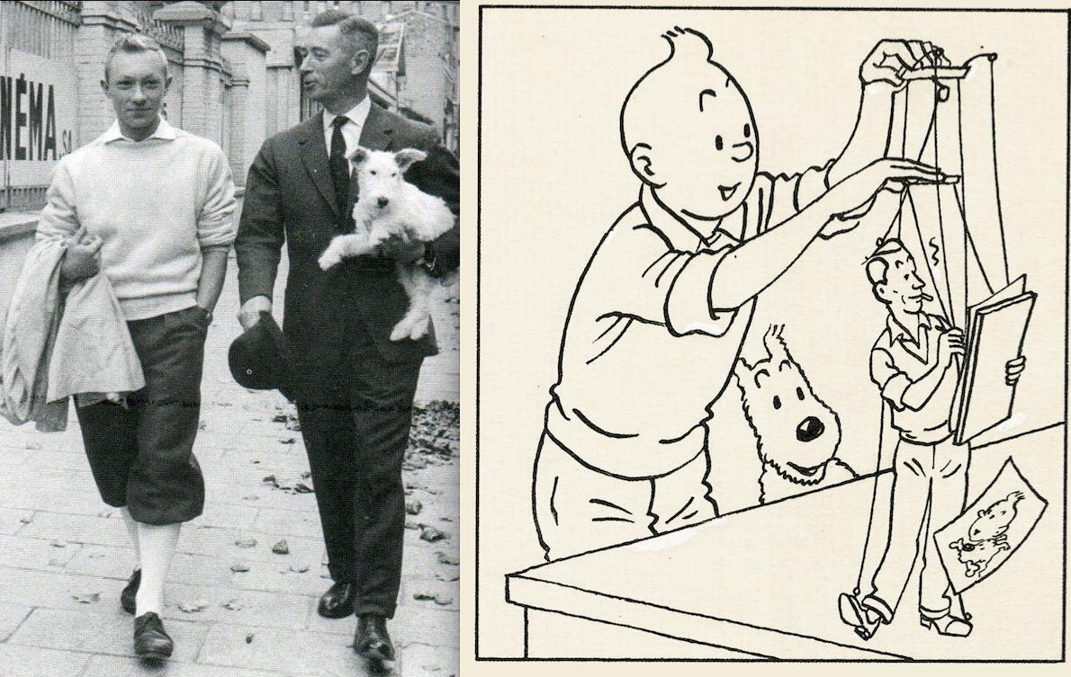 Georges Remi (aka Hergé) with actor Jean-Pierre Talbot, on the set of Tintin et les oranges blues (Tintin and the Blue Oranges) in 1964.jpg