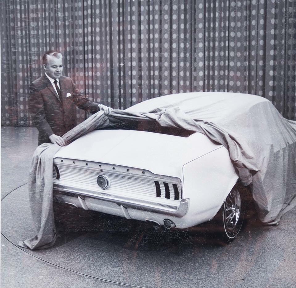 My grandpa unveiling the Mustang in the 60’s (he designed the horse logo!).jpg