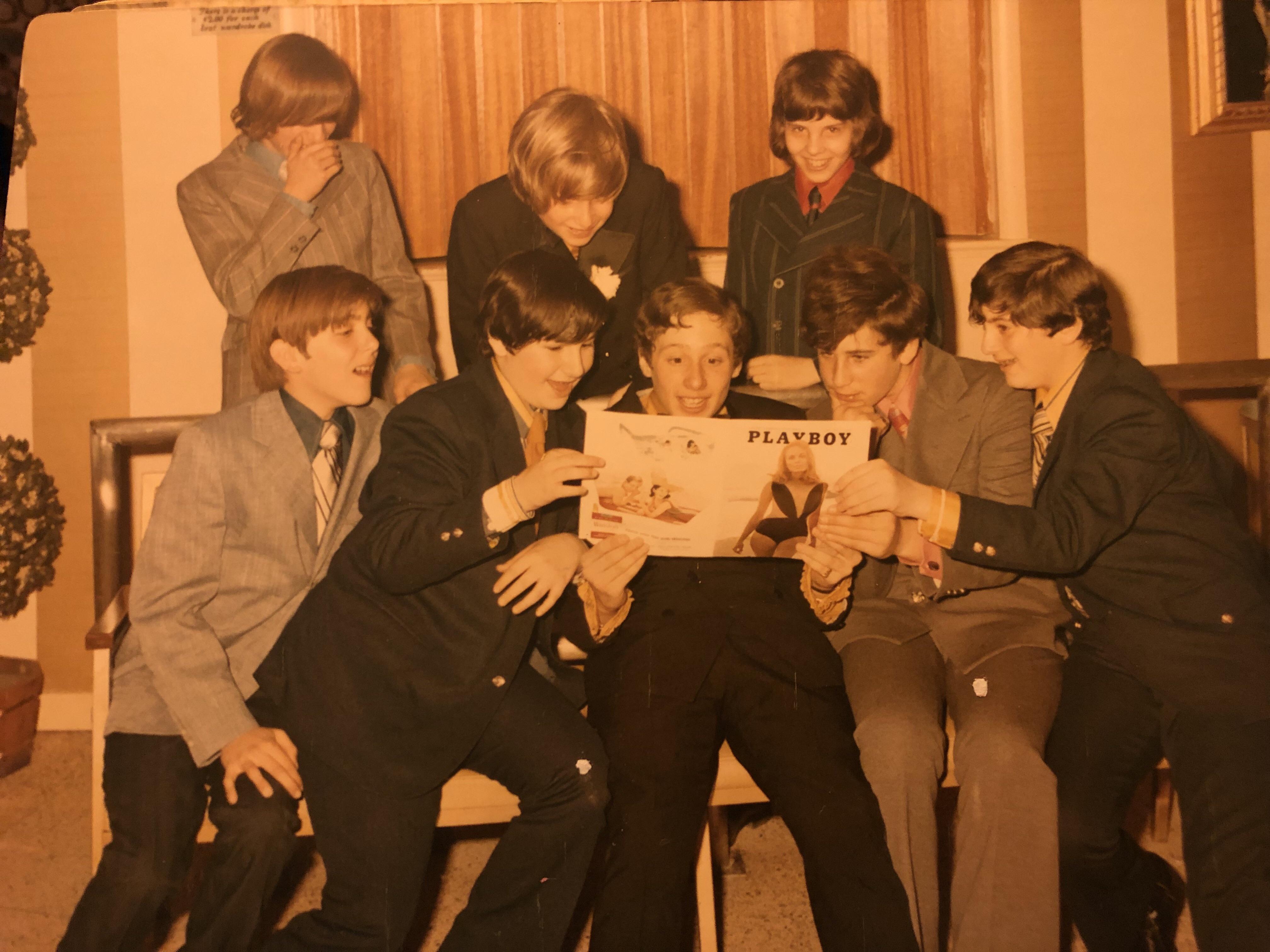 My dad (center, holding the Playboy) at his Bar Mitzvah, 1971.jpg