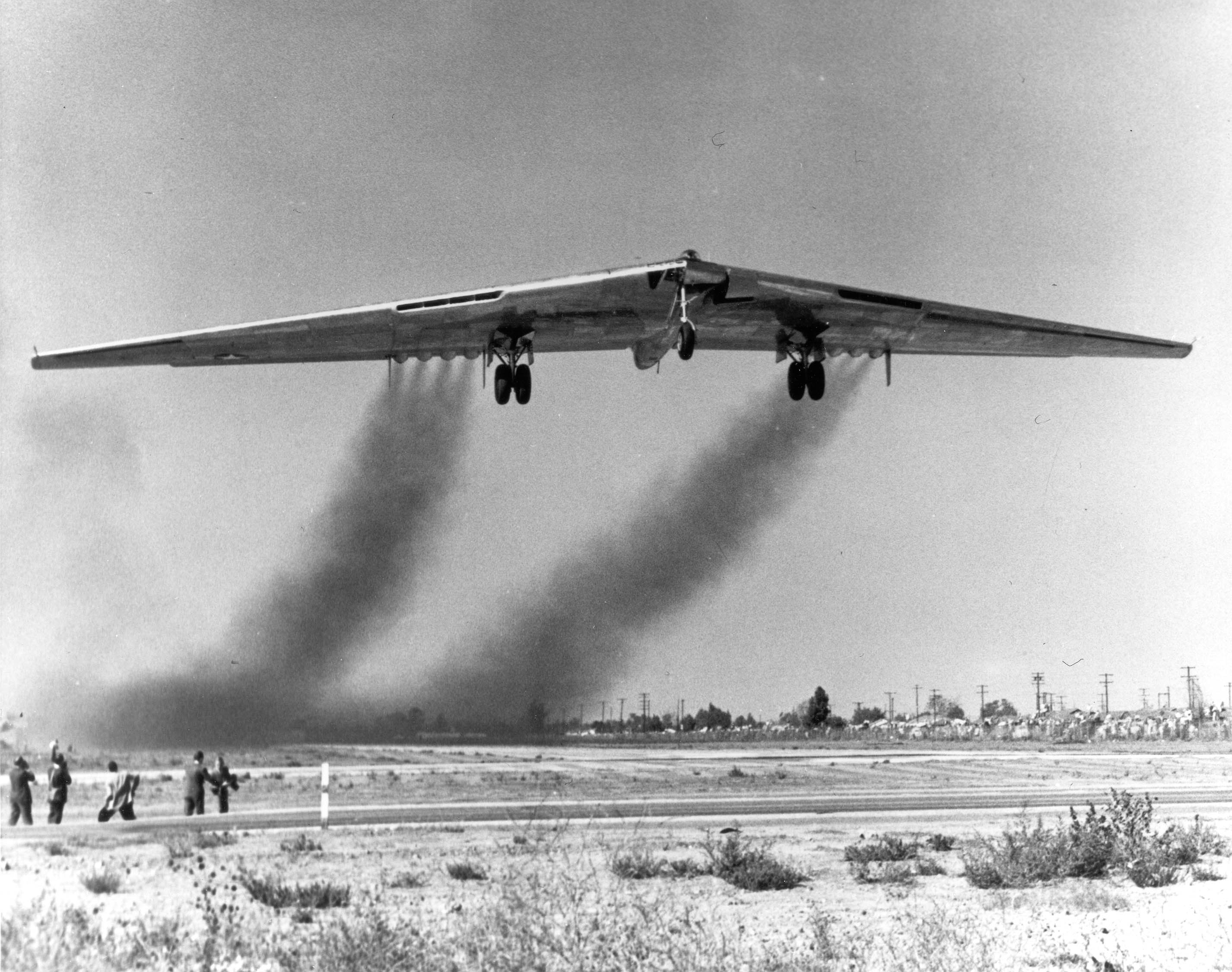 Northrop YB-49 Flying Wing takes to the air for the first time, October 1947.jpg