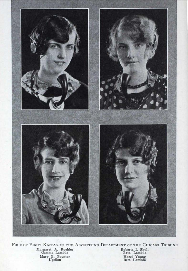 Four Former Kappa Kappa Gamma Sorority Girls Graduate College and Get Jobs Answering Phones in the Advertising Department of Chicago Tribune circa 1927.png