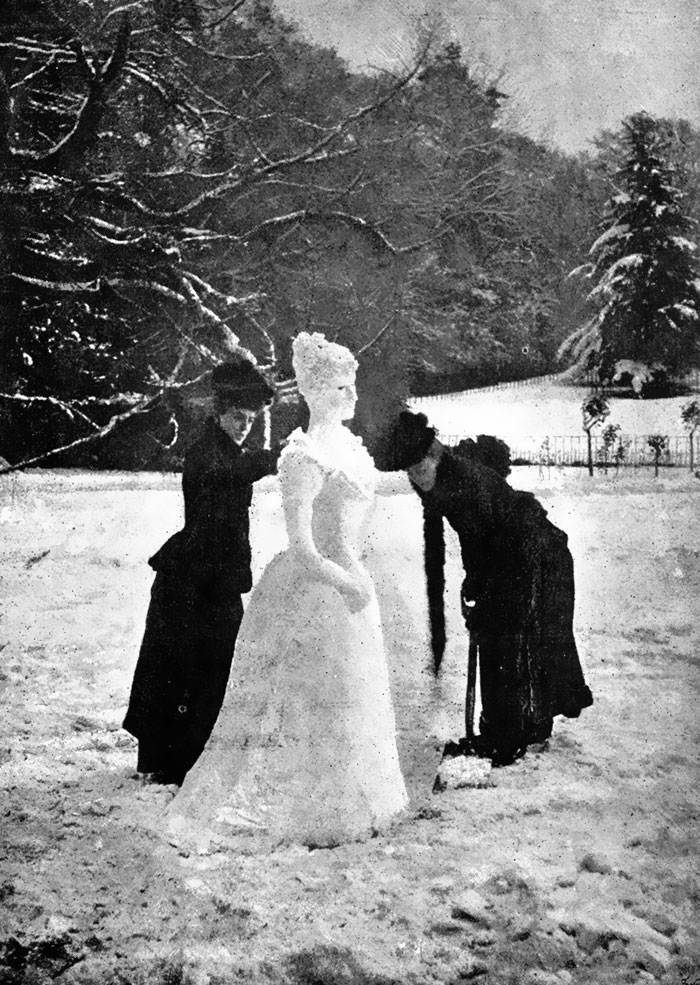 Victorian Women Building A Surprisingly Precise Victorian Snow-Lady 1892.jpg