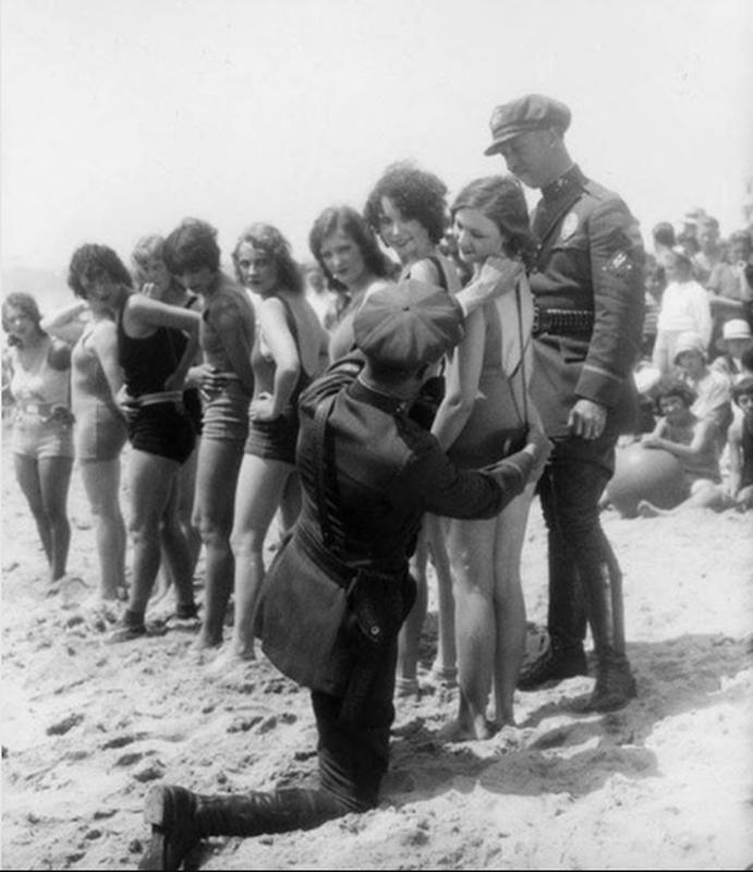 Bathing suit censors with their tape measure at Venice Beach, California in 1929.jpg