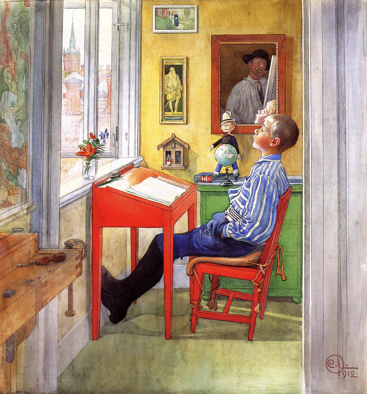 Esbjorn Doing His Homework, Carl Larsson, Watercolor & Ink, 1912.jpg