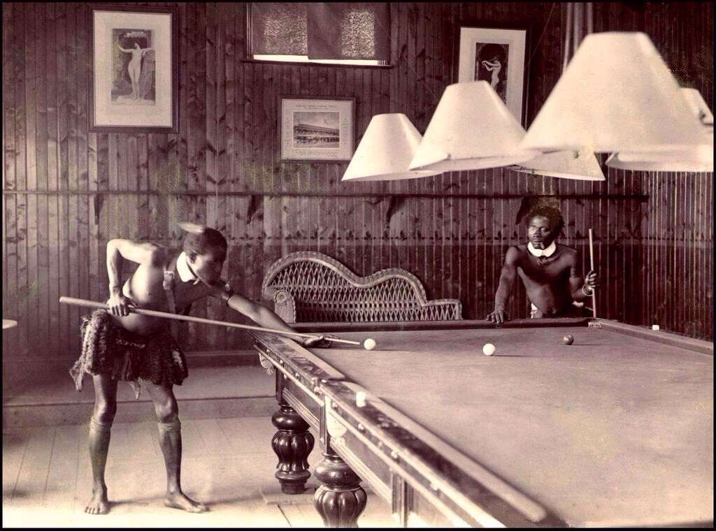 Two members of the Zulu nation play English Billards, somewhere in South Africa, 1903.jpg