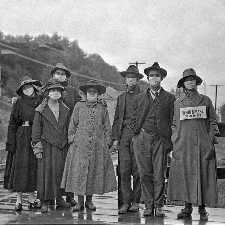 People wearing face-masks during the Spanish Flu epidemic USA 1920s.jpg