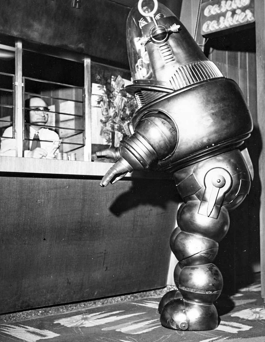 Robbie the Robot collects his pay after filming Forbidden​ Planet - 1956.jpg