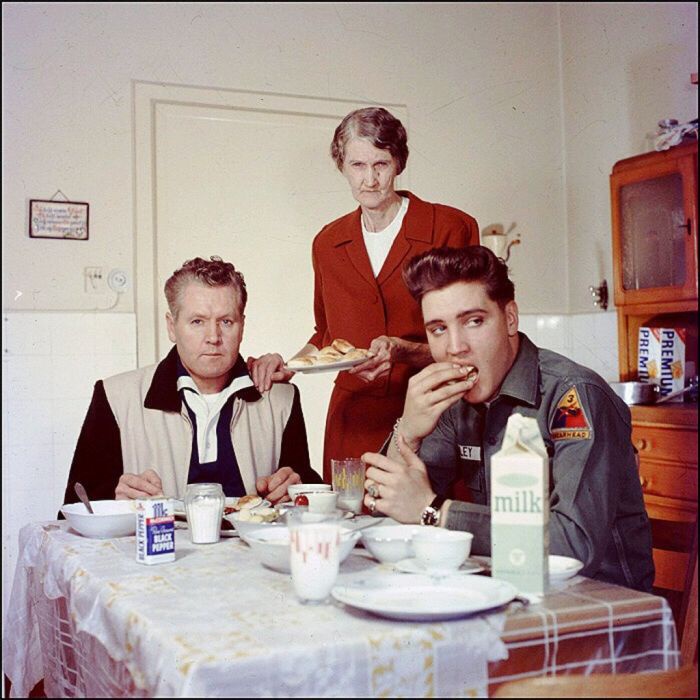 Elvis, his father Vernon, and his grandmother Minnie Mae, 1959.jpg