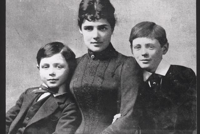 1889. Winston Churchill (right) with his younger brother John and their American mother Jennie Jerome, last name later Spencer-Churchill.jpg