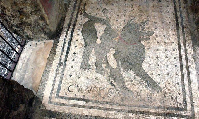 One of the oldest ‘Beware of the Dog’ signs in the world, found in Pompeii ruins, Italy.jpg