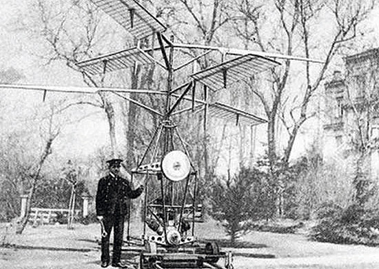 Igor Sikorsky with his first trial helicopter in Kyiv before WW1.jpg