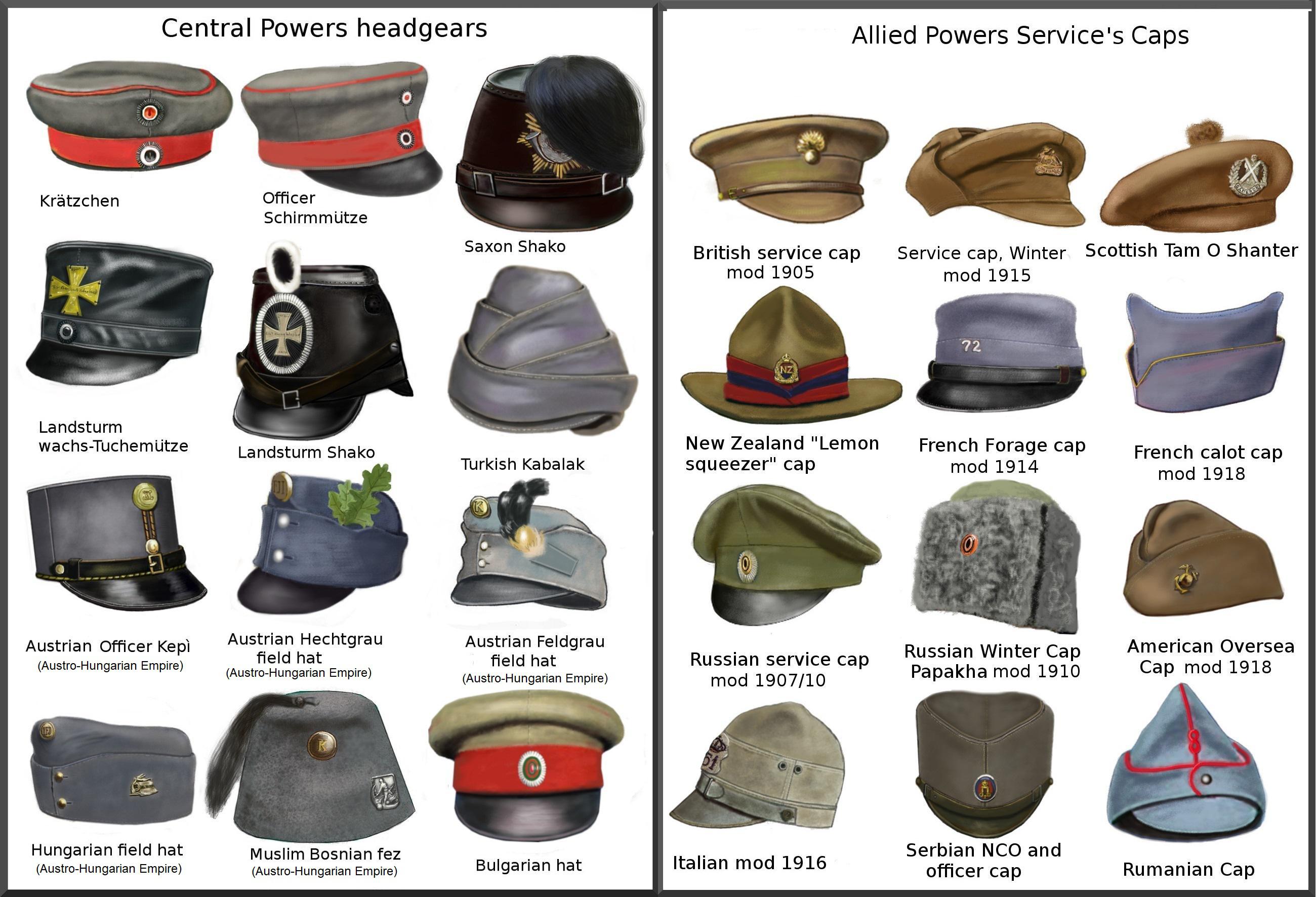 Service caps and hats of WW1 armies (Allies & Central Powers).jpg
