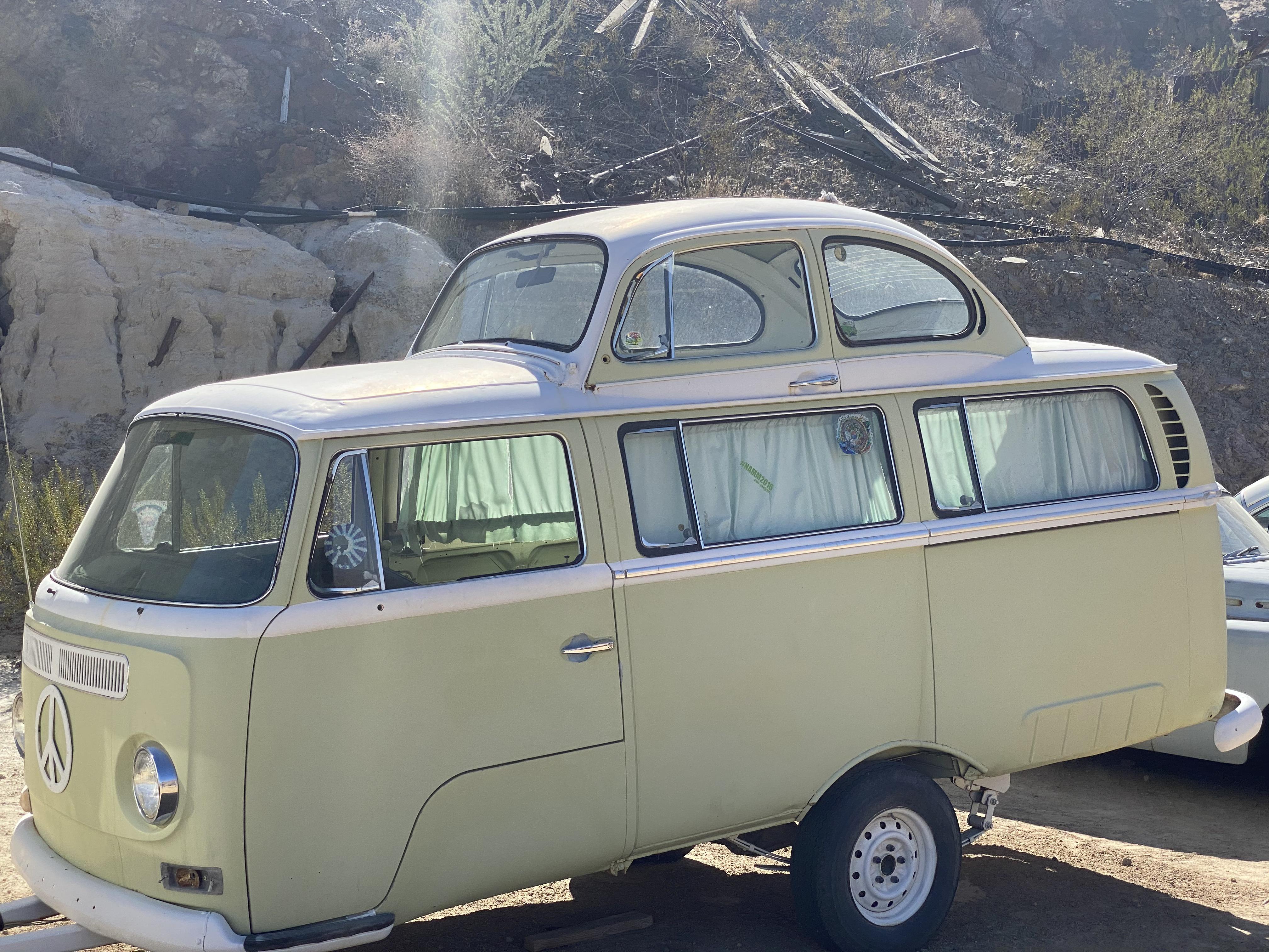 A VW Microbus Trailer with VW Beetle Roof Suite at Nelson Ghost Town in Nelson Nevada.jpg