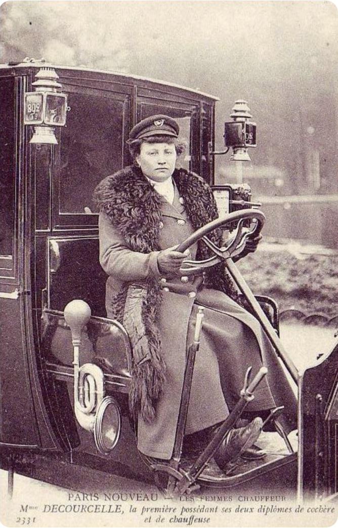 Madame Decourcelle. The First ever female taxi driver in Paris in 1907.jpg
