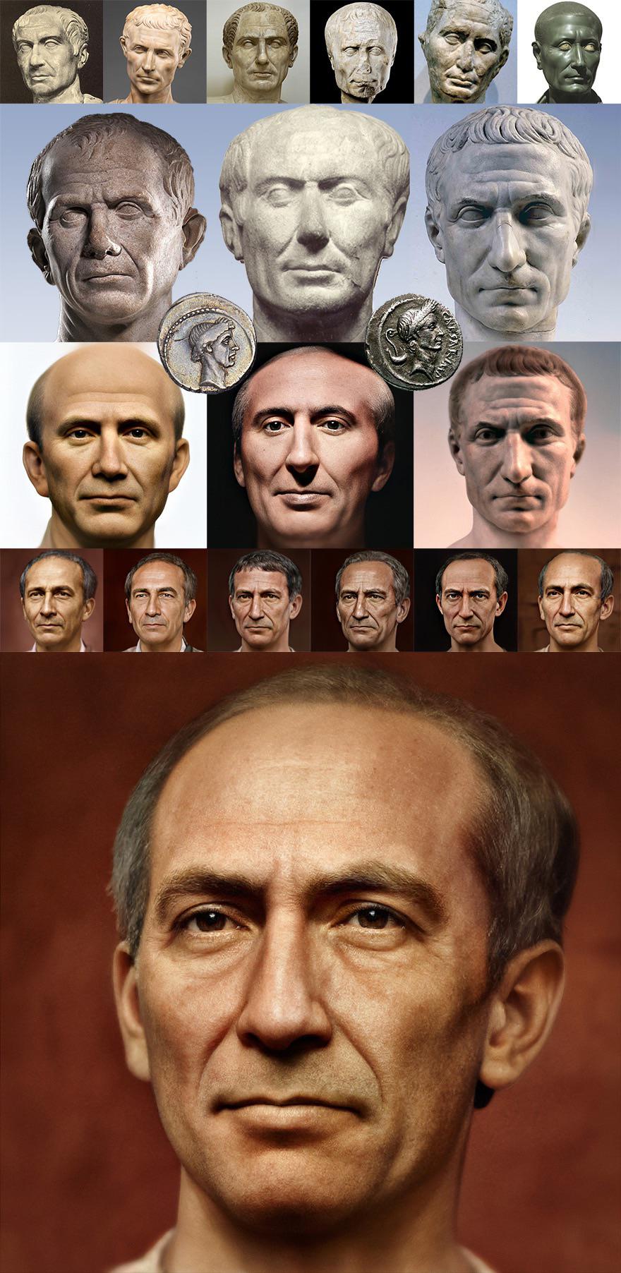 Digital reconstruction of Julius Caesar, based on a number of sculptures, mainly using the Tusculum, Chiaramonti and Arles busts. By Bas Uterwijk.jpg