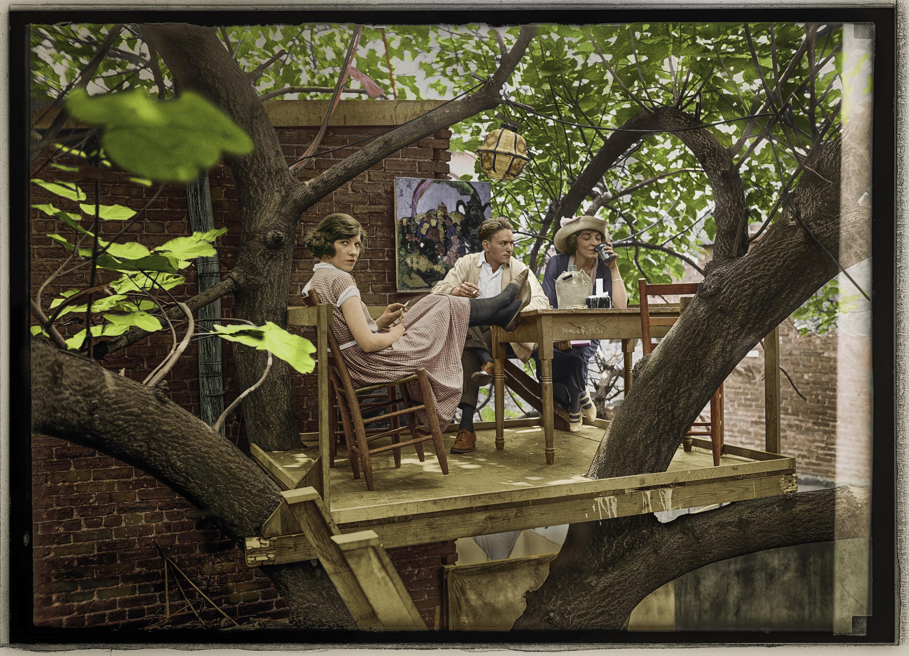 Members of the Krazy Kat Club in their tree house, Washington DC, 15 July 1921.jpg