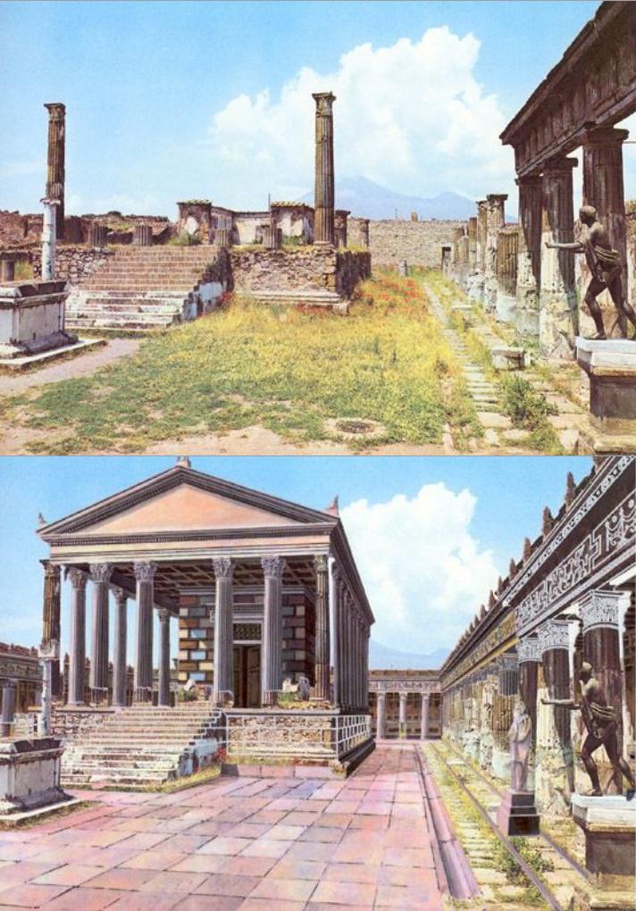 A reconstruction of what the Temple of Apollo in Pompeii may have looked like before the eruption of Mt. Vesuvius.jpg