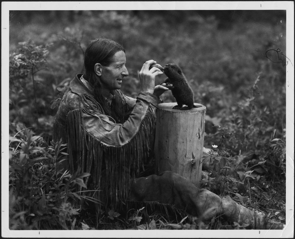 Grey Owl (Archibald Belaney) feeding beaver.jpg