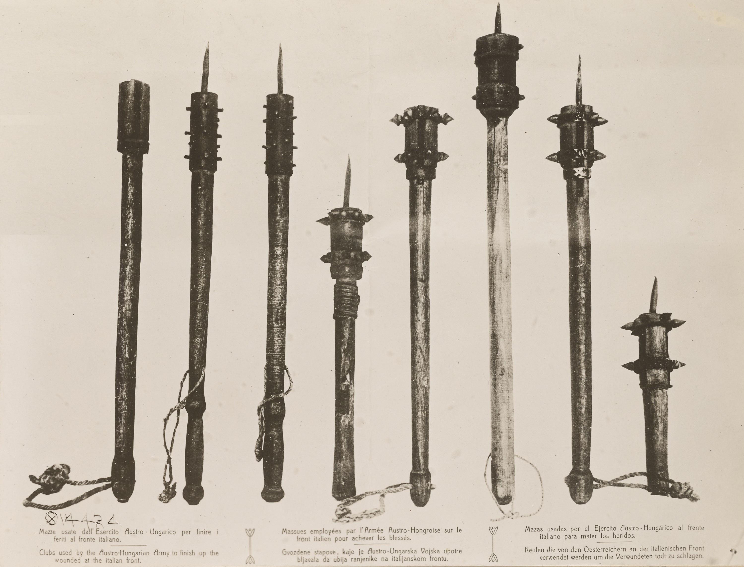 Medieval style maces and clubs used by Austro-Hungarian army for trench combat during WW1, 1914-1918.jpg