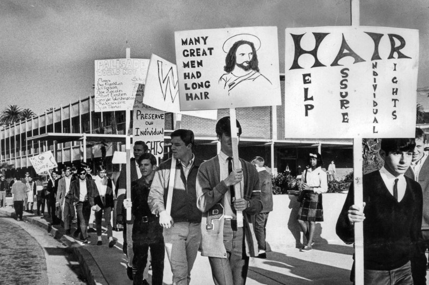 Long-haired students protest at their high school after demands to get haircuts. 1966.jpg