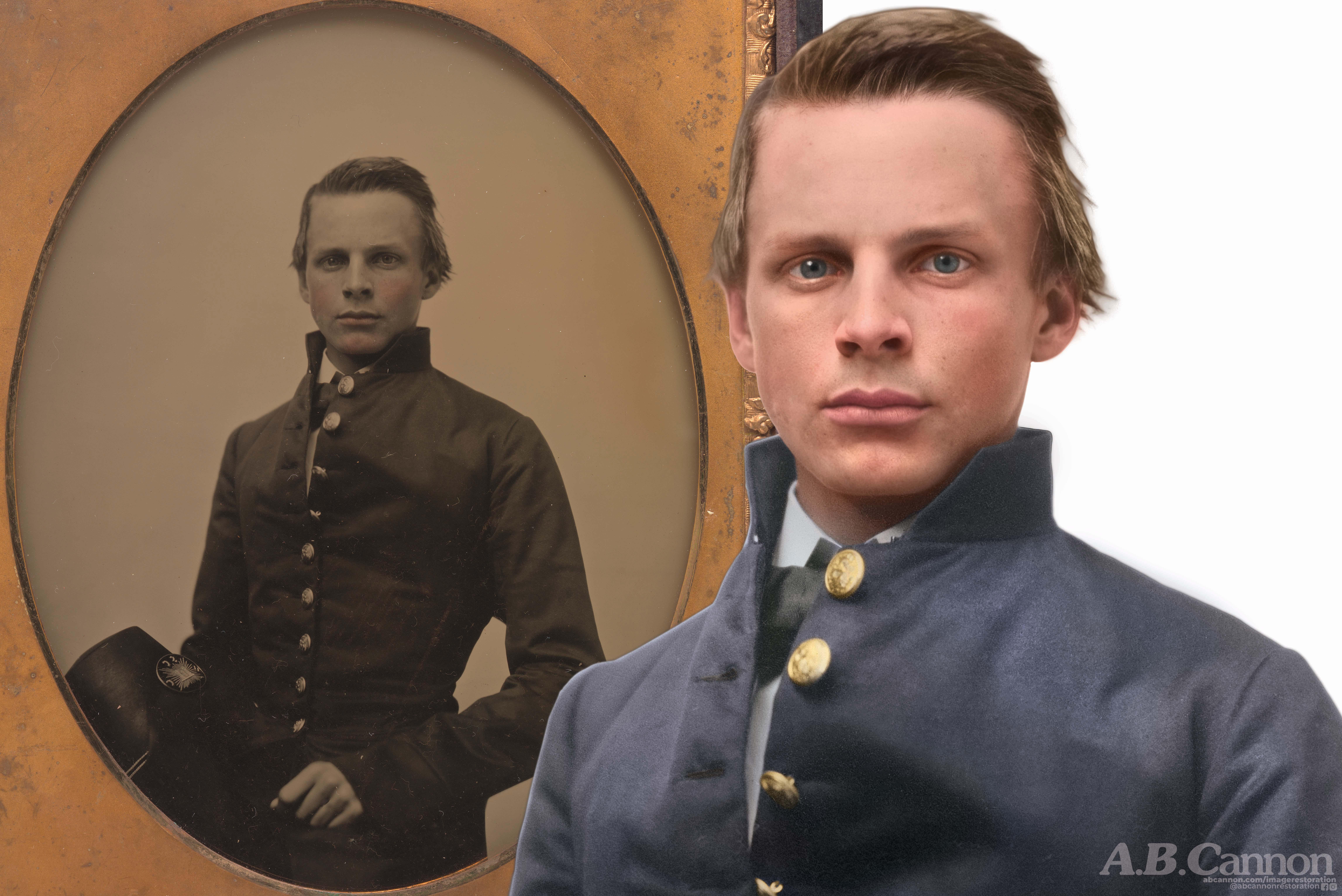 Restored, enhanced, and colorized 162 year-old portrait of a Civil War soldier (1858).jpg