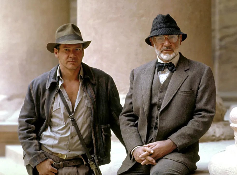 Harrison Ford and Sean Connery during the filming of Indiana Jones and the Last Crusade in 1989.jpg