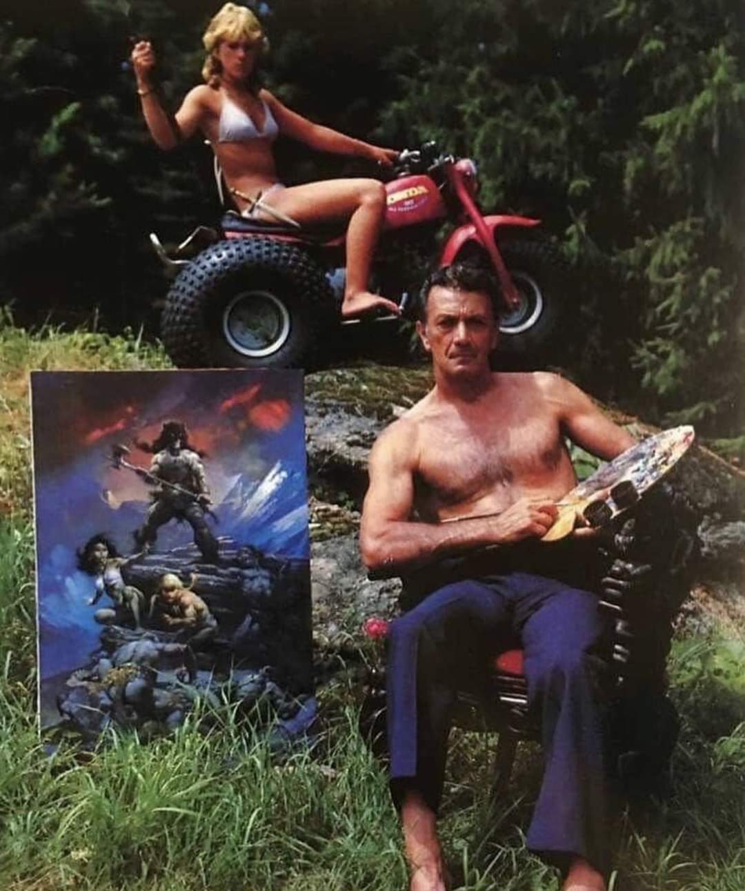 Frank Frazetta showing off his Fire and Ice poster art. (1983).jpg