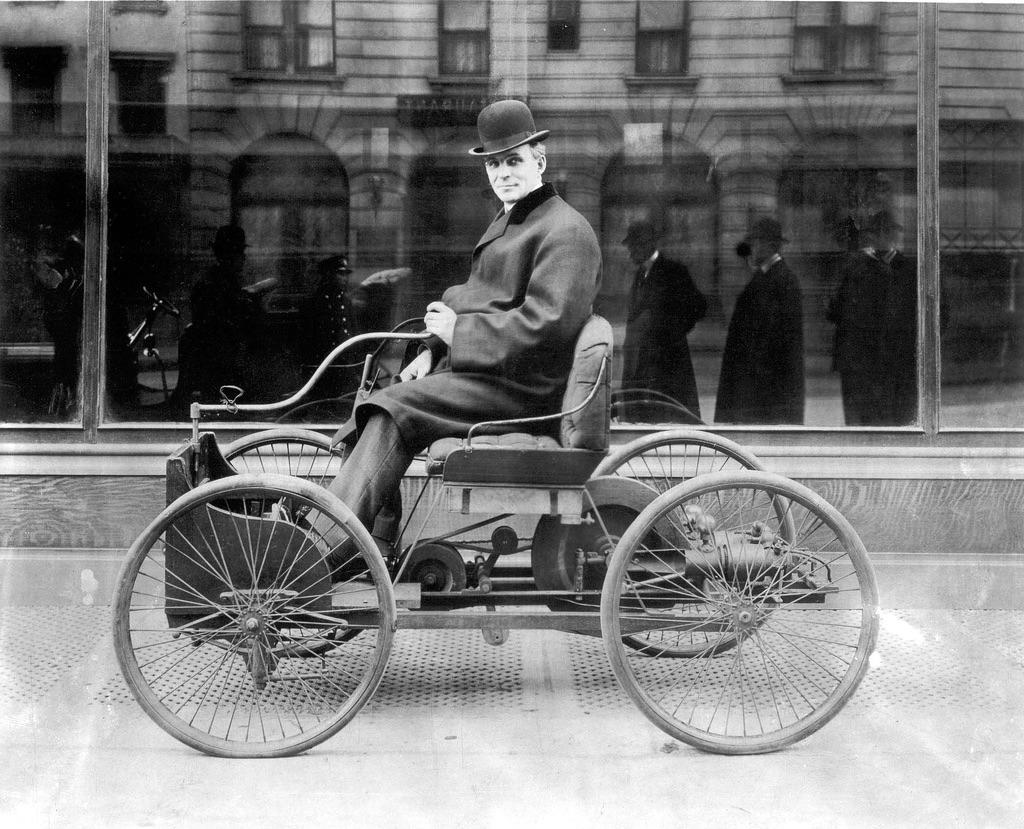 On June 4, 1896, Henry Ford completes the Ford Quadricycle, his first gasoline-powered automobile, and gives it a successful test run.jpg