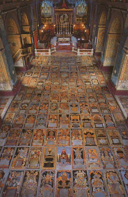 This floor in the cathedral of Malta's capital is made up of nearly 400 tombstones of the Knights of Jerusalem.jpg