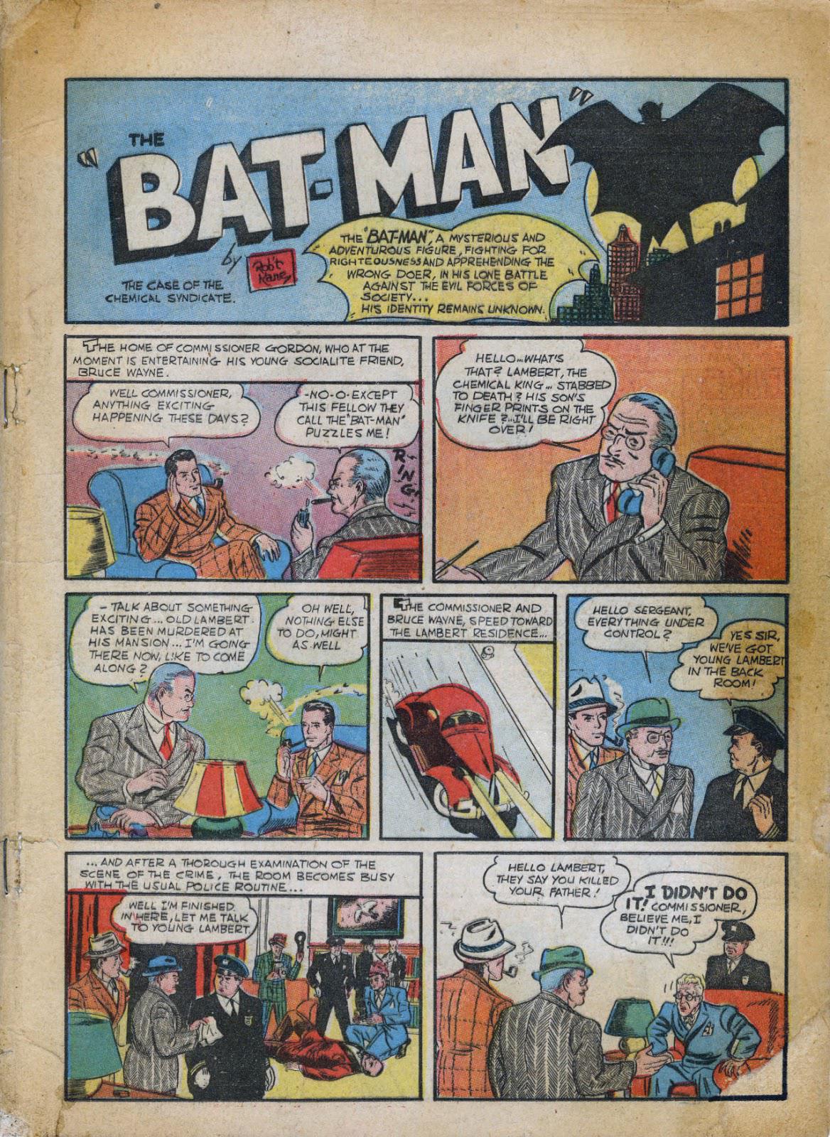 The first page of a Batman comic book ever created (Detective Comics 27) published in may 1939.jpg