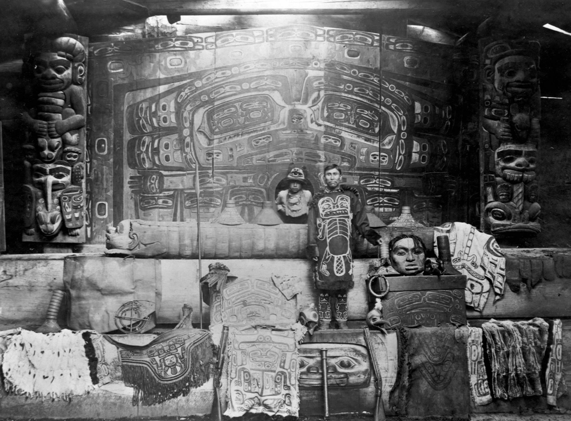 The Stunning Interior of Whale House of Chief Klart-Reech, Klukwan, Alaska. c. 1895.jpg