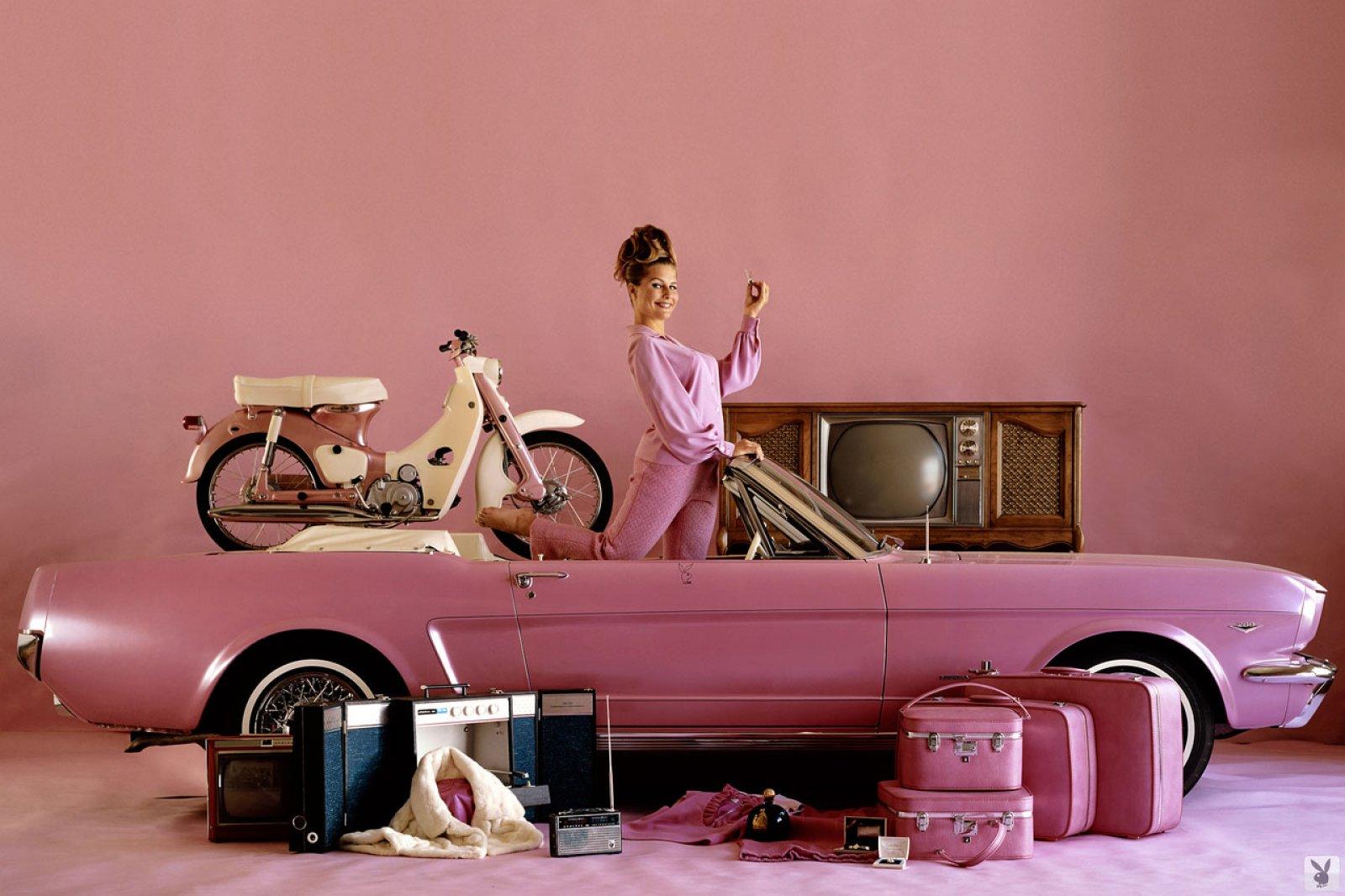 Donna Michelle in her 1964 Ford Mustang Convertible with other prizes.jpg
