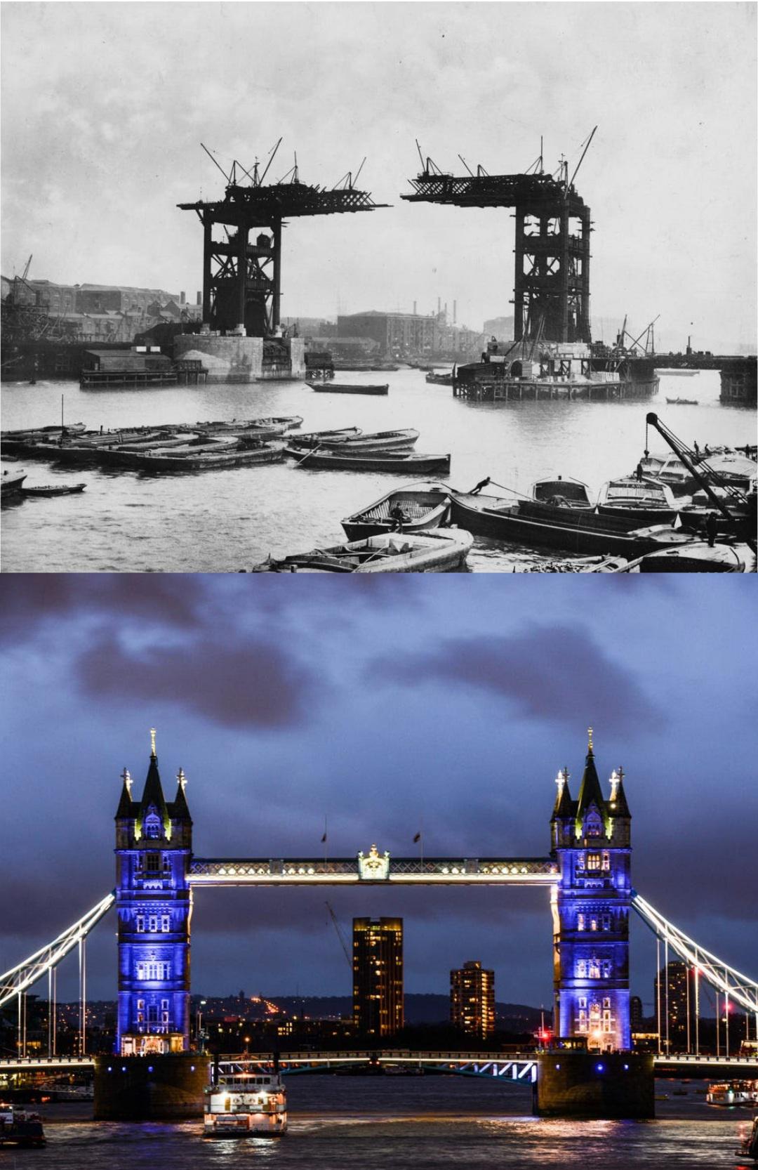 Construction on the Tower Bridge, which took eight years to complete, began in 1886.jpg