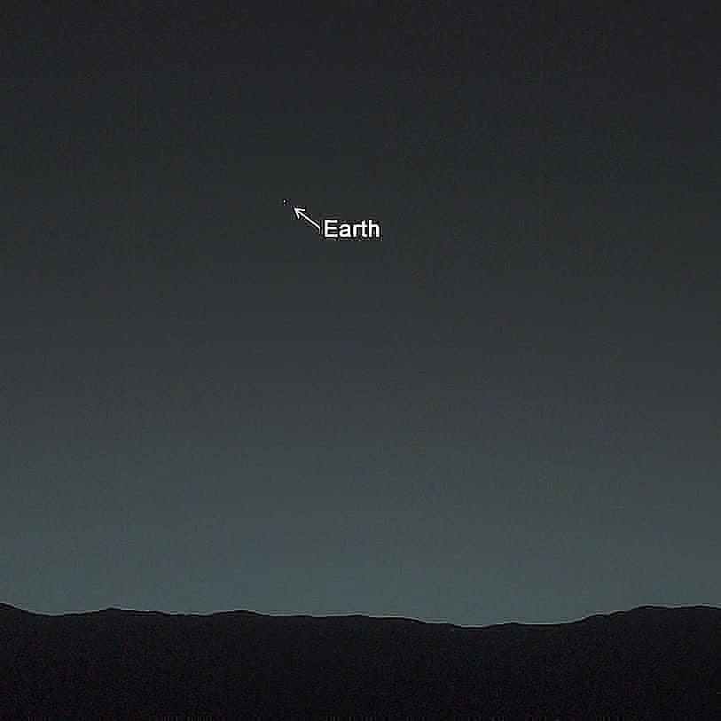 Earth as seen from the surface of Mars, shining brighter than any star in the Martian night sky. This picture was taken by NASA's Curiosity rover.jpg