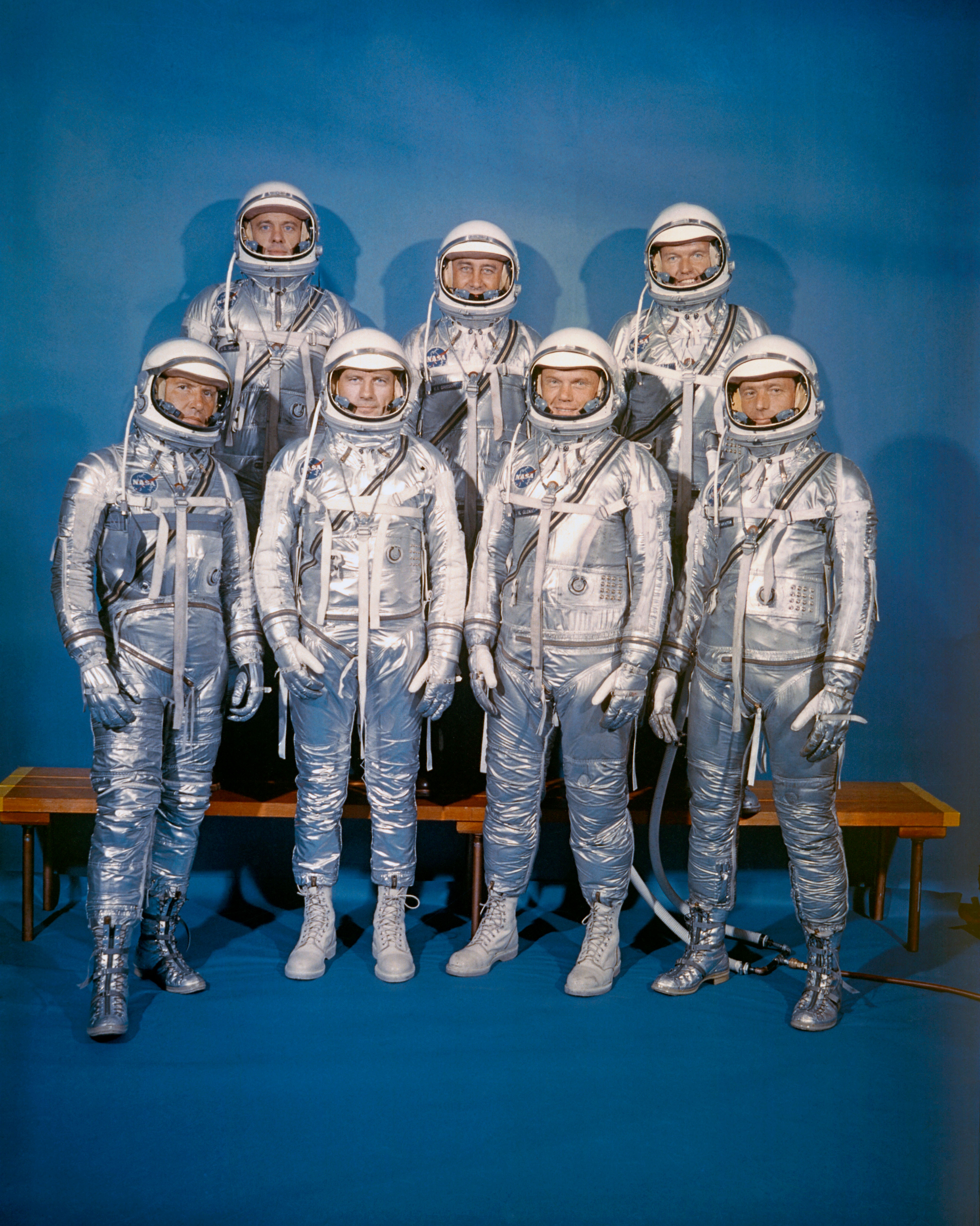 NASA introduces its first astronaut class to the world, the Mercury 7. 9 April 1959.jpg