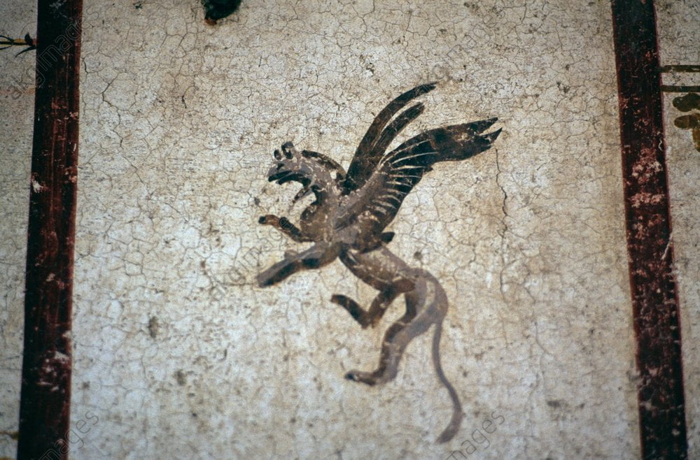 Roman fresco showing winged creature; probably a griffin. Object found in Pompeii.jpg