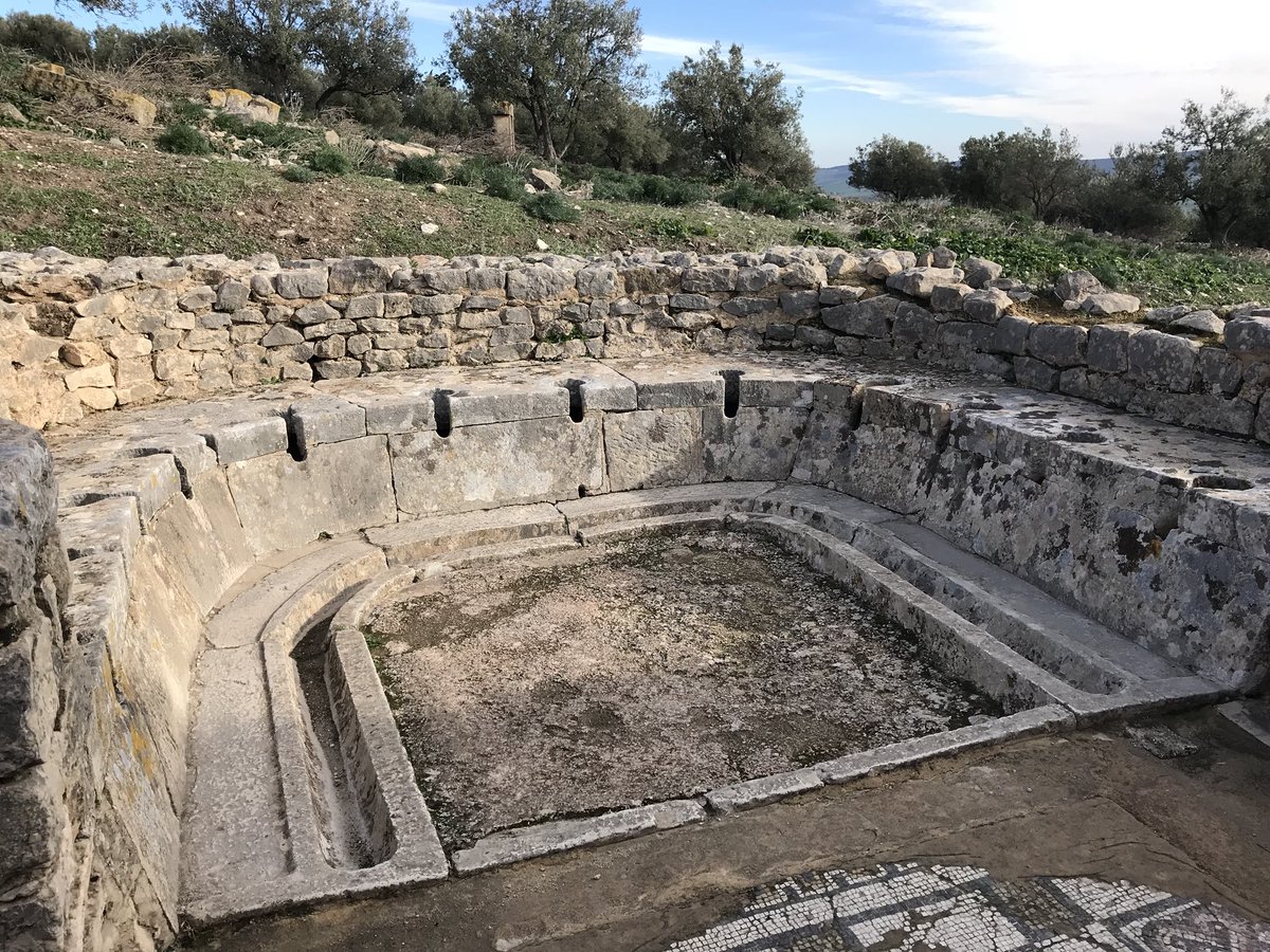 The public latrines of the ancient Roman town of Dougga, near present day Teboursouk in northern Tunisia, dating to the 1st century AD.jpg