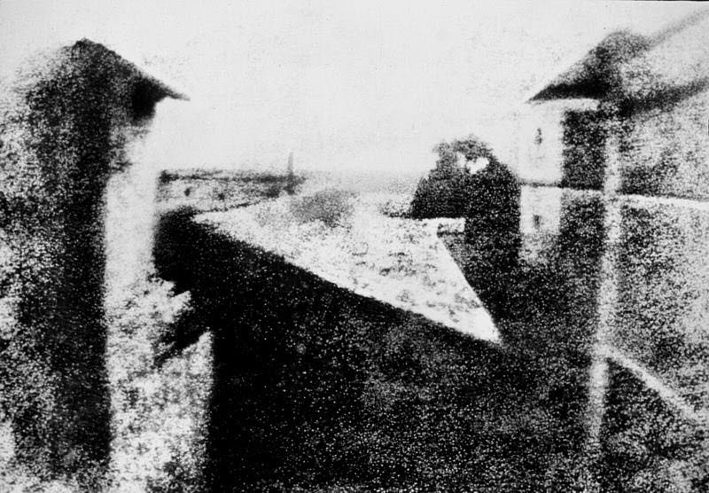The first photograph in history by Joseph Nicéphore Niépce. View from the Window at Le Gras, circa 1826.jpg