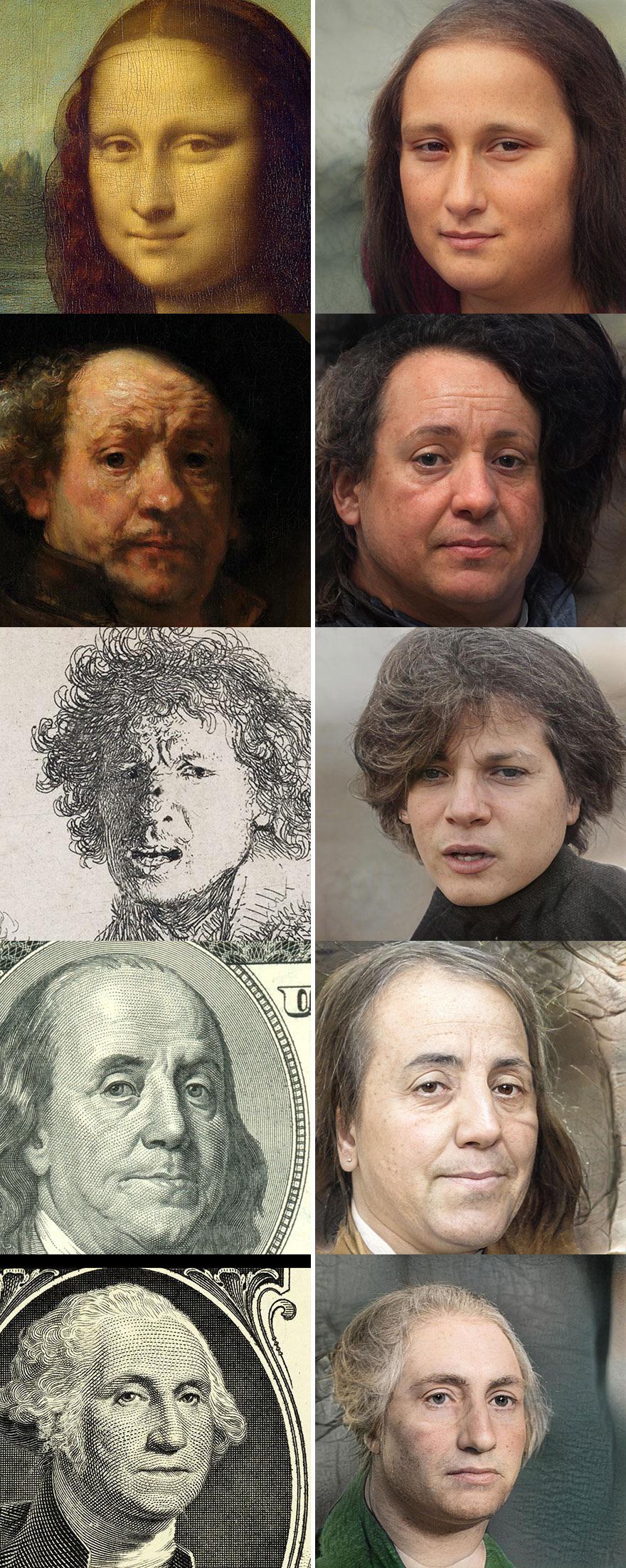 Mona Lisa, Rembrandt, George Washington, Benjamin Franklin reimagined by Nathan Shipley, an artist who used artificial intelligence (AI) to recreate a handful of historical figures.jpg