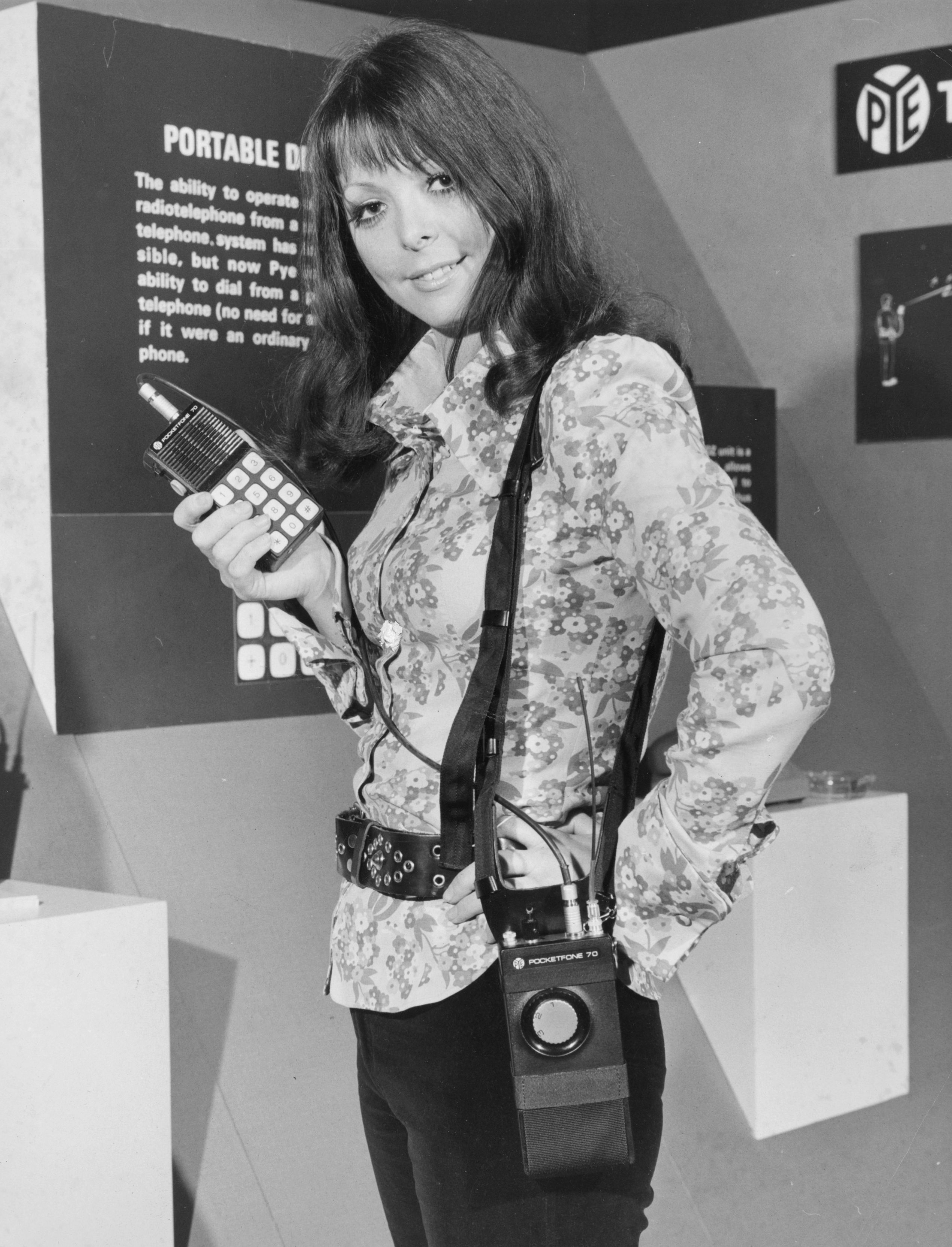 a PYE portable radiotelephone at the Communications Today, Tomorrow and the Future exhibition in London. England, 1972.jpg