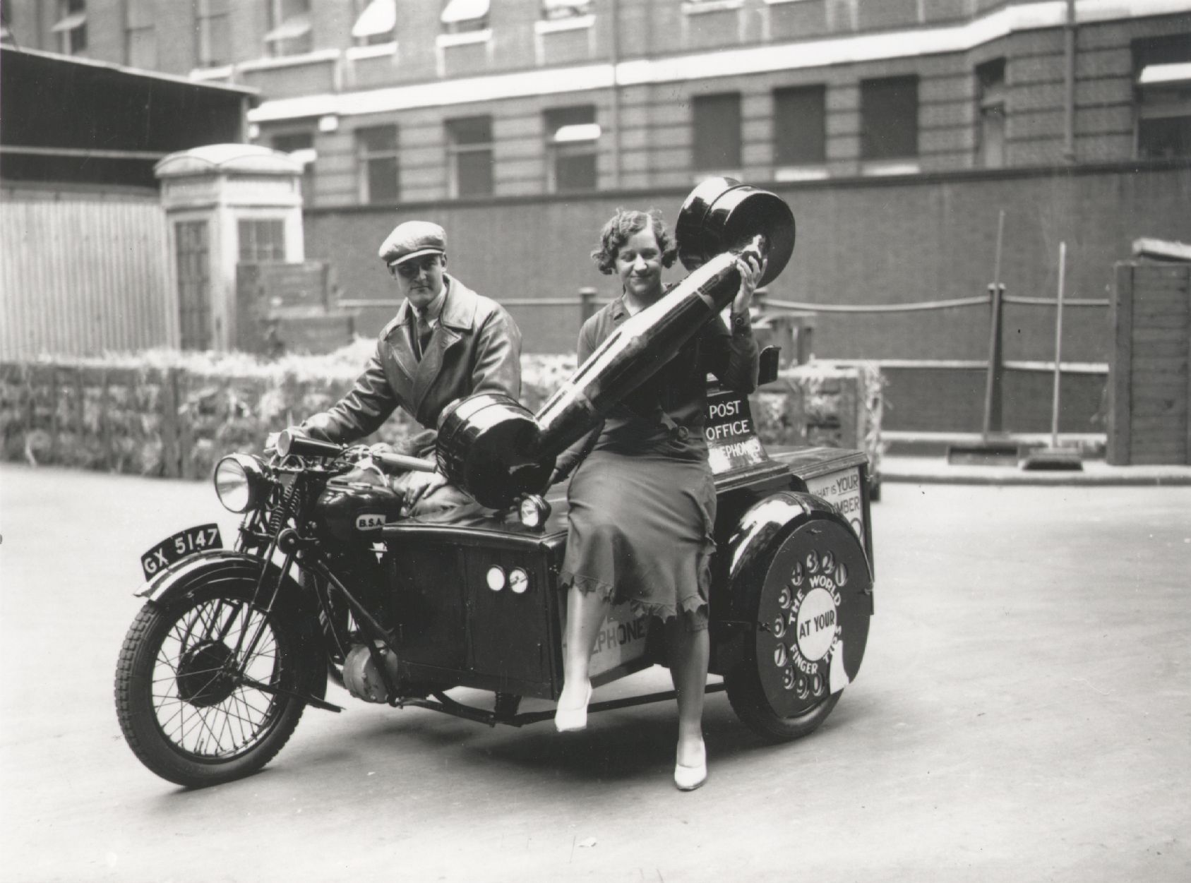 a publicity stunt by the British General Post Office to convey the importance of telephones in the modern world. London, England, 1932.jpg