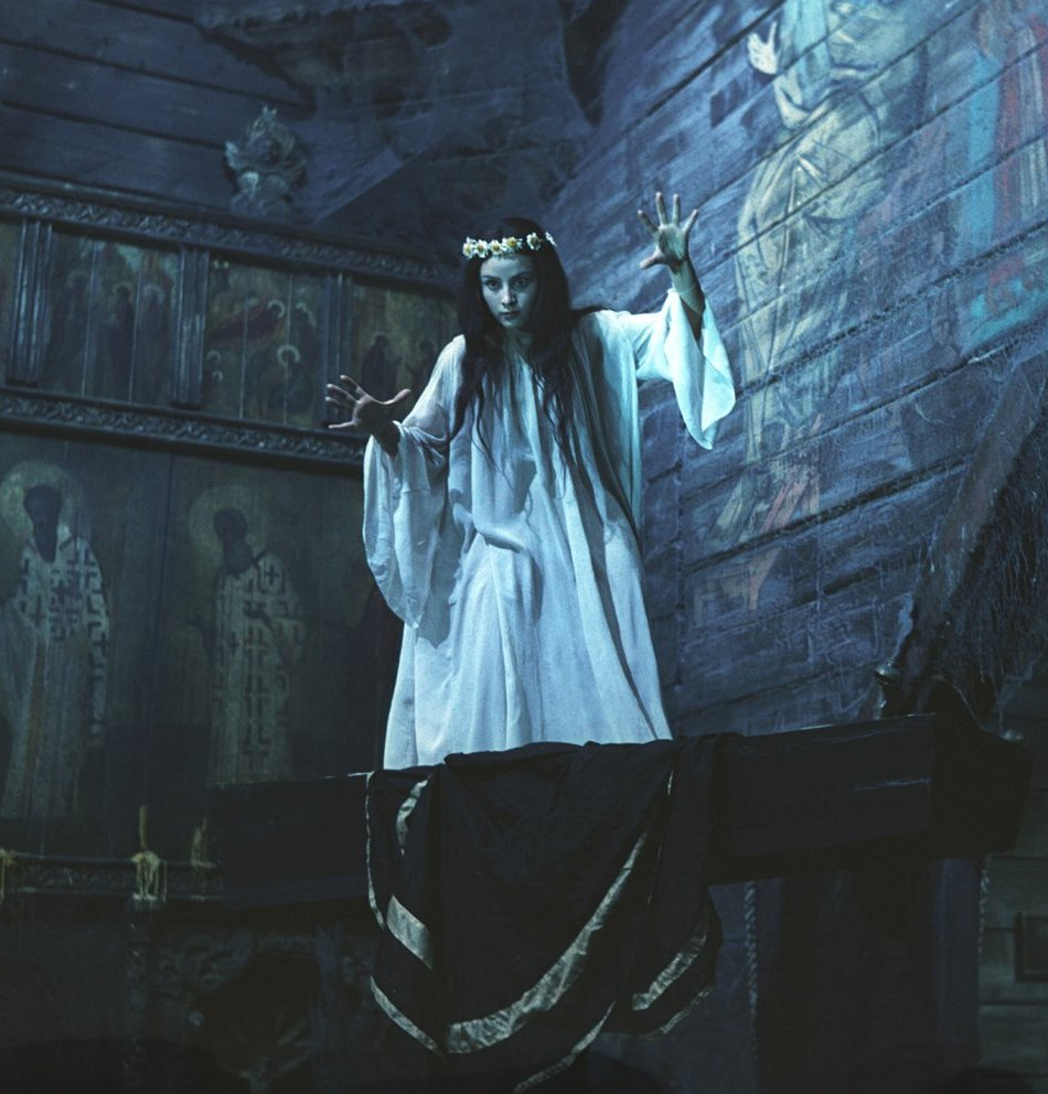 Natalya Varley as the vengeful, coffin surfing undead witch Pannochka in Viy (1967) Soviet Russia's only horror movie.png