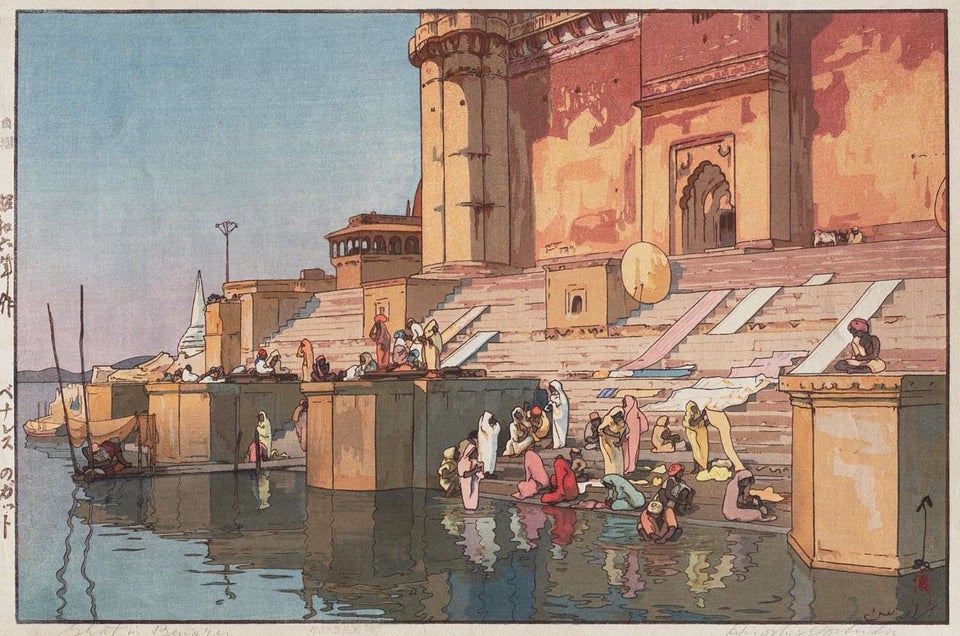 Japanese print of Ghat in Benares, Varanasi, India, Hiroshi Yoshida, 1931.jpg