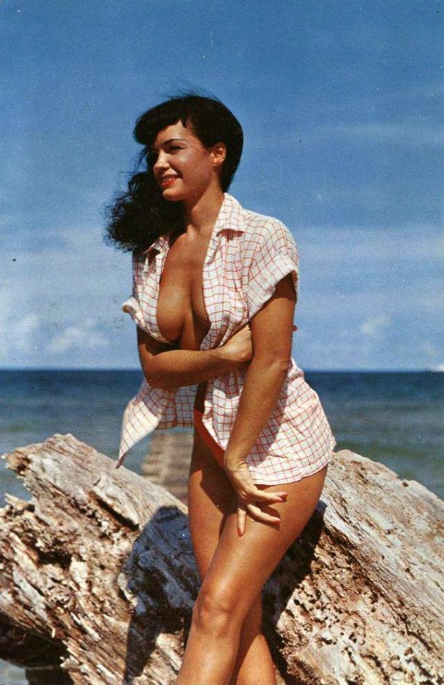 Bettie Page modeling on the beach 1950's.jpg