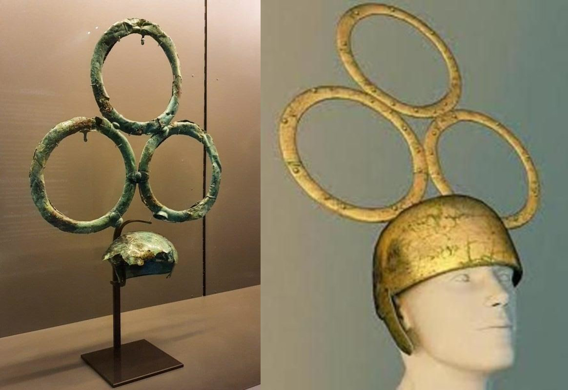 A Gallic bronze helmet found by archeologists in Tintignac, France, in 2004. 3rd-4th century BCE.jpg